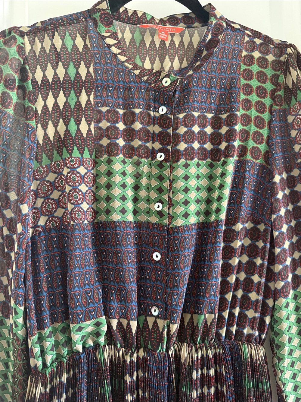 Modcloth Patchwork Green and Brown Long-Sleeve Maxi Dress - Picture 5 of 5